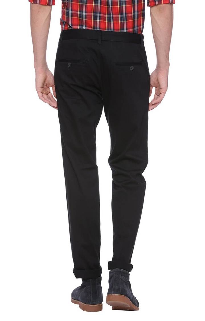 Men's Black Cotton Blend Solid Chinos