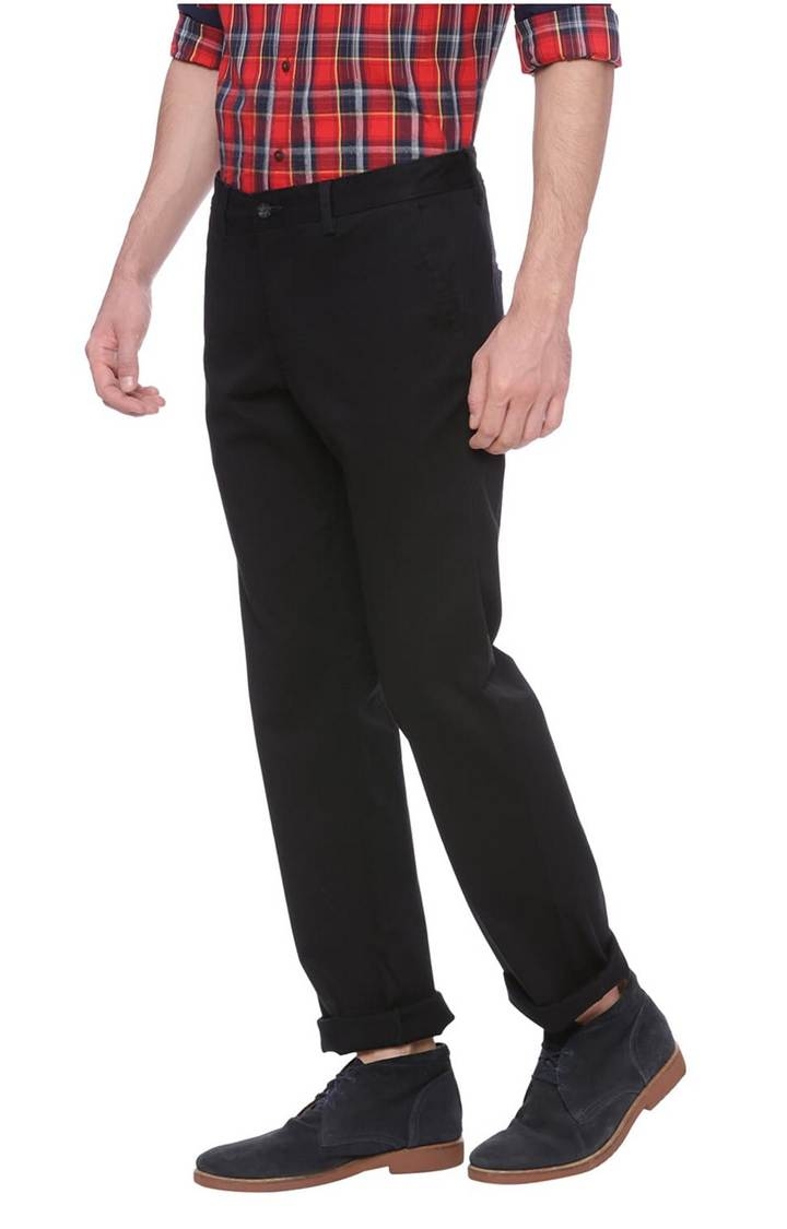 Men's Black Cotton Blend Solid Chinos