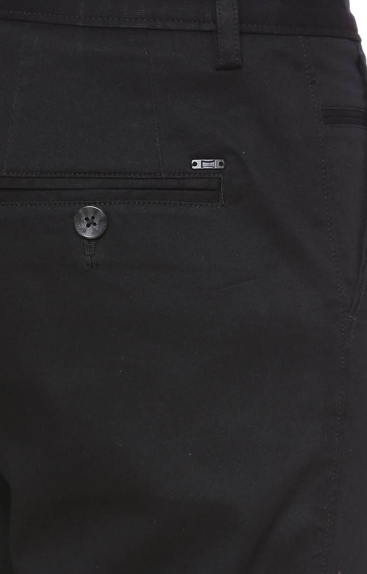 Men's Black Cotton Blend Solid Chinos