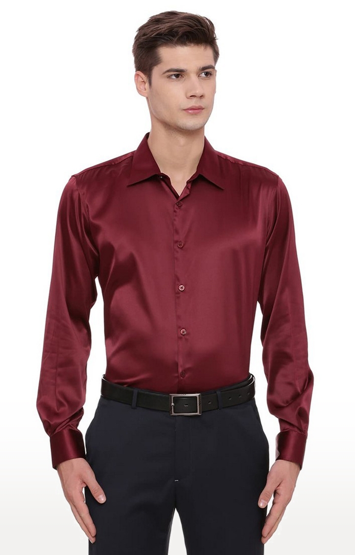 Basics | Men's Red Polyester Solid Casual Shirts 0