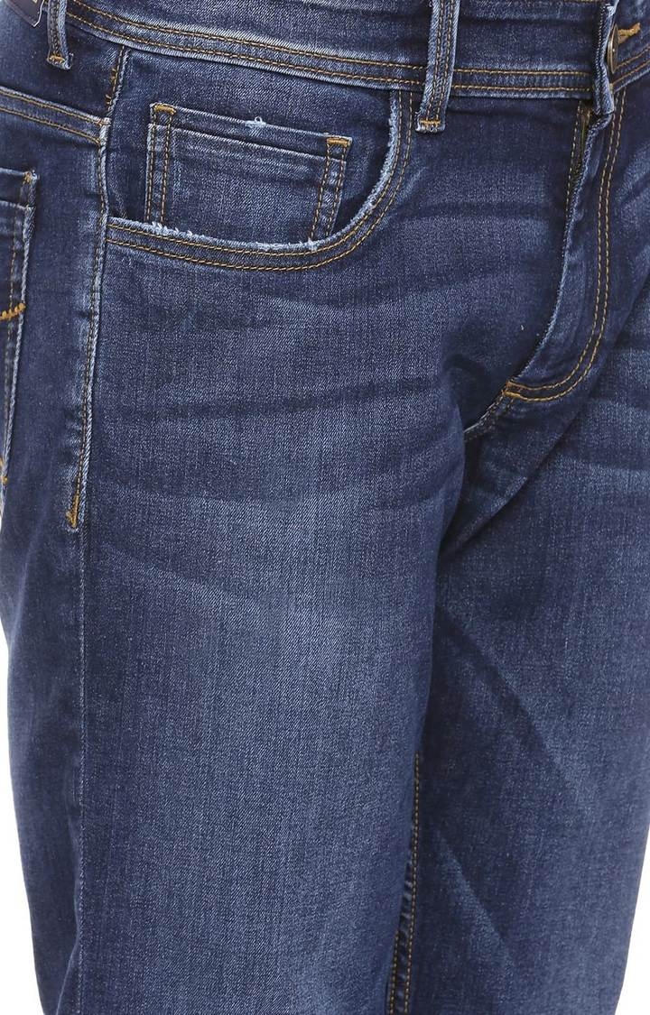 Basics | Men's Navy Cotton Blend Solid Jeans 4