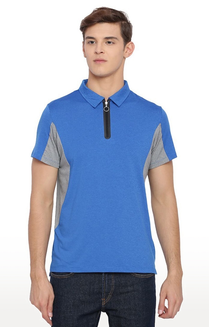 Basics | Men's Blue Polyester Solid Polos 0
