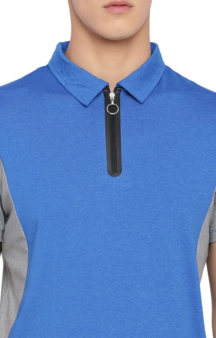 Basics | Men's Blue Polyester Solid Polos 1