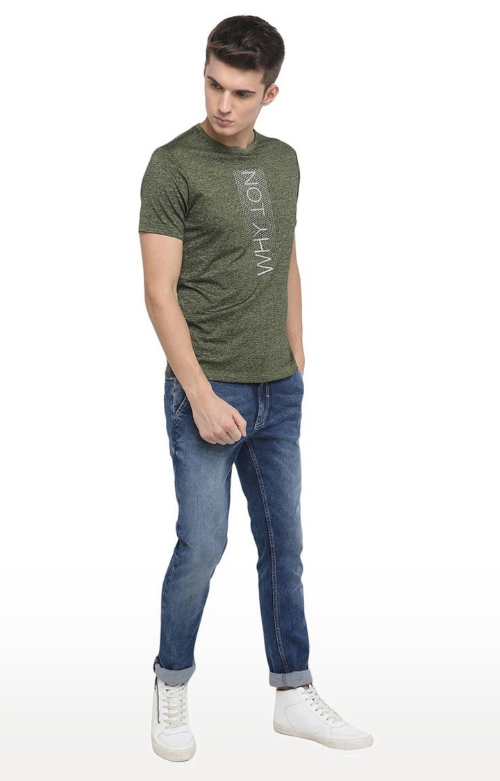 Basics | Men's Green Polyester Printed T-Shirt 0