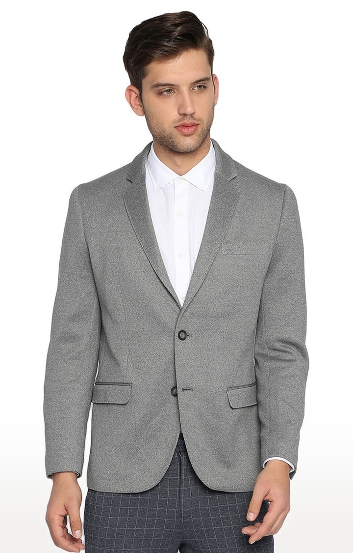 Basics | Men's Grey Cotton Blend Solid Blazers 0