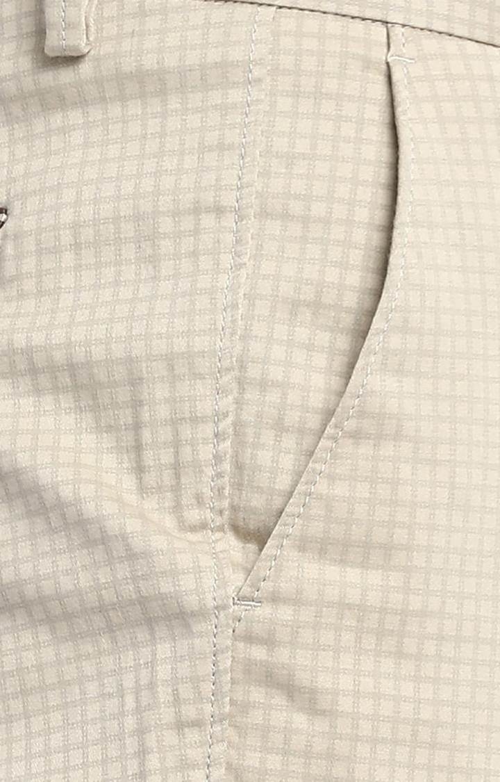 Basics | Men's Beige Cotton Blend Checked Chinos 4