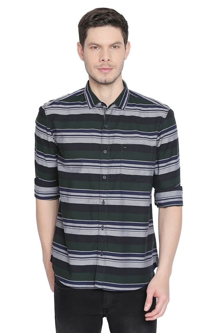 Basics | Green Striped Casual Shirts 0