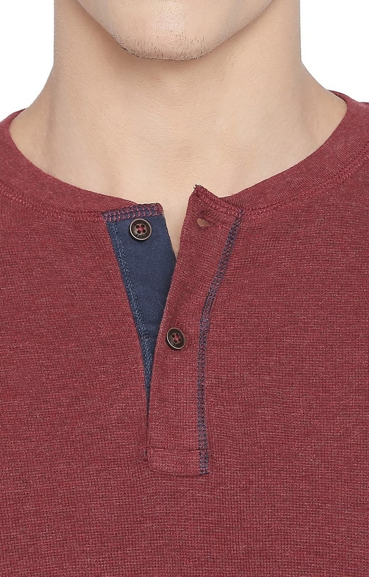 Basics | Men's Maroon Cotton Blend Solid T-Shirt 0