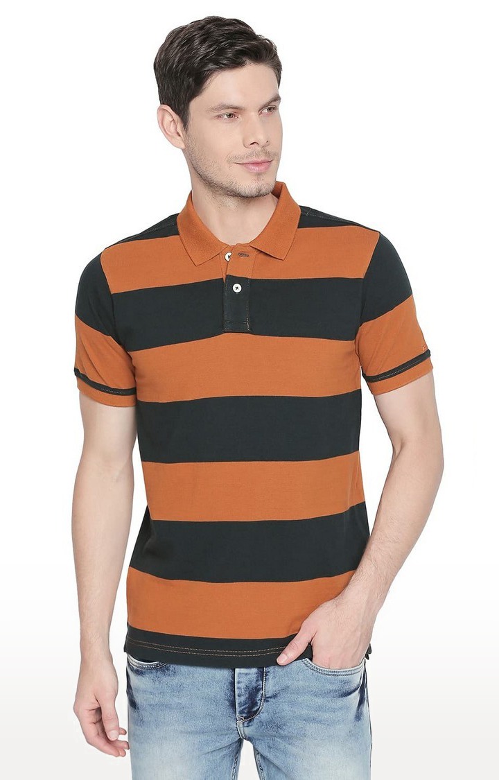 Basics | Men's Brown Cotton Striped Polos 0