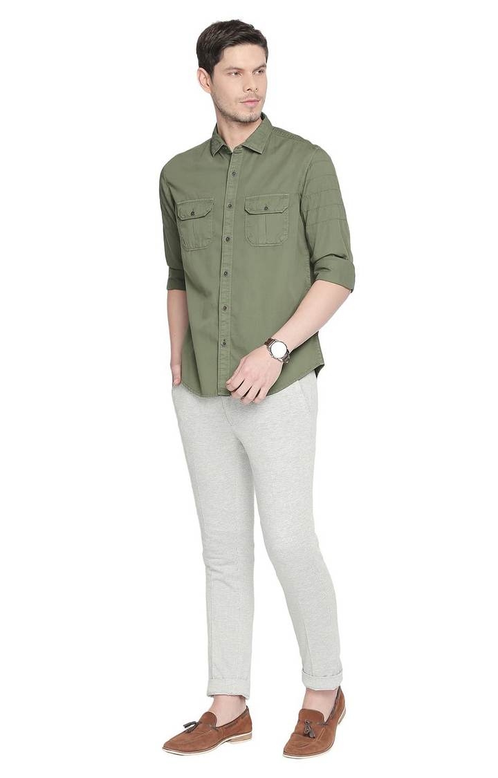 Basics | Men's Light Grey Polyester Solid Chinos 1