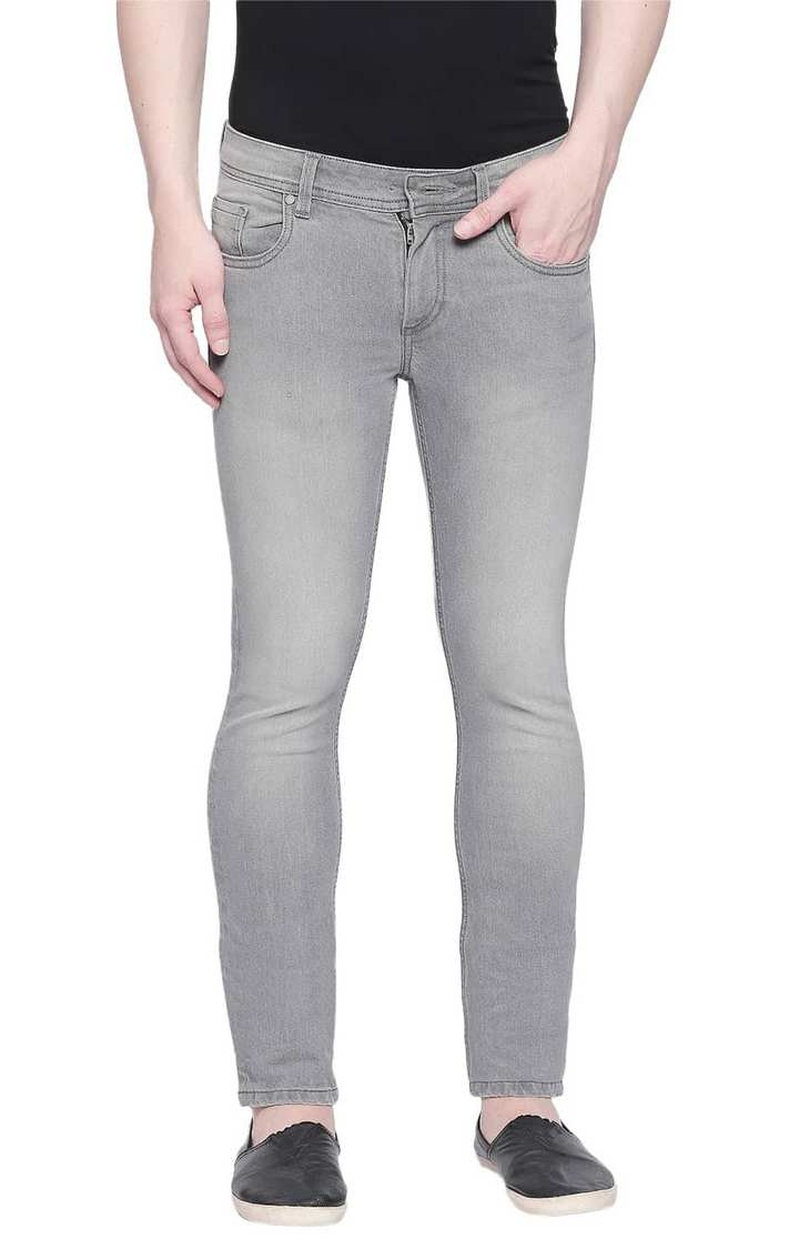 Basics | Men's Grey Cotton Blend Solid Jeans 0
