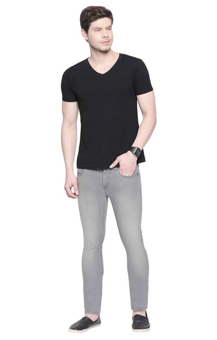 Basics | Men's Grey Cotton Blend Solid Jeans 1
