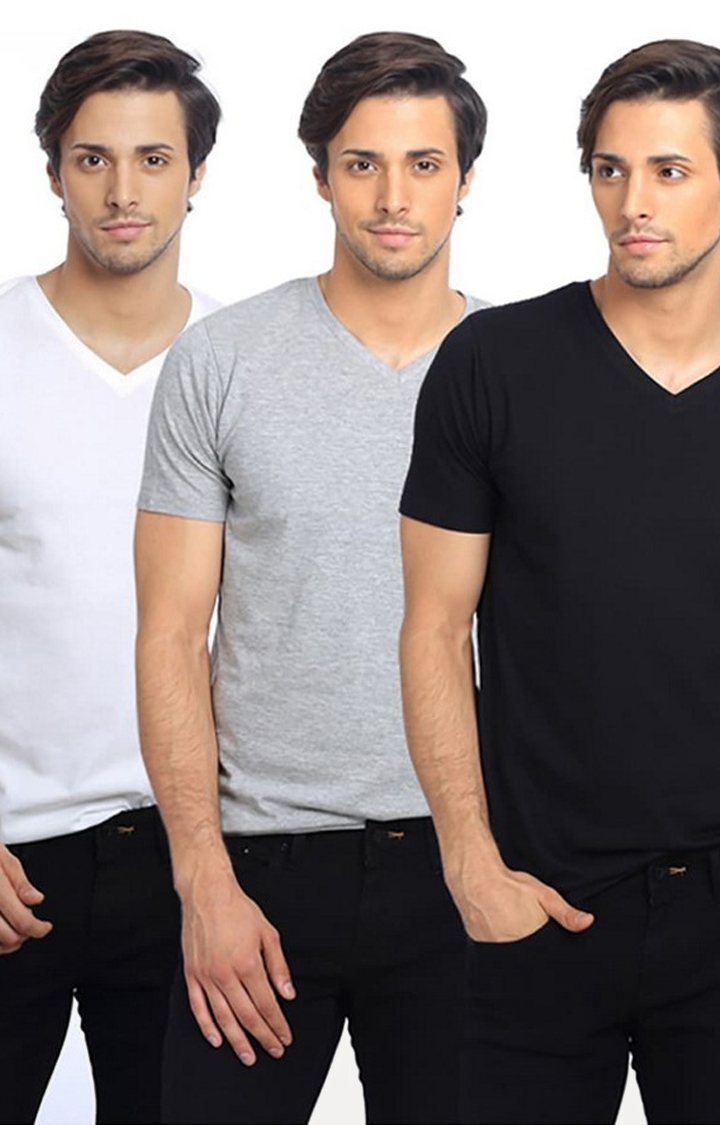 Basics | Men's Multicolour Cotton Solid T-Shirt 0