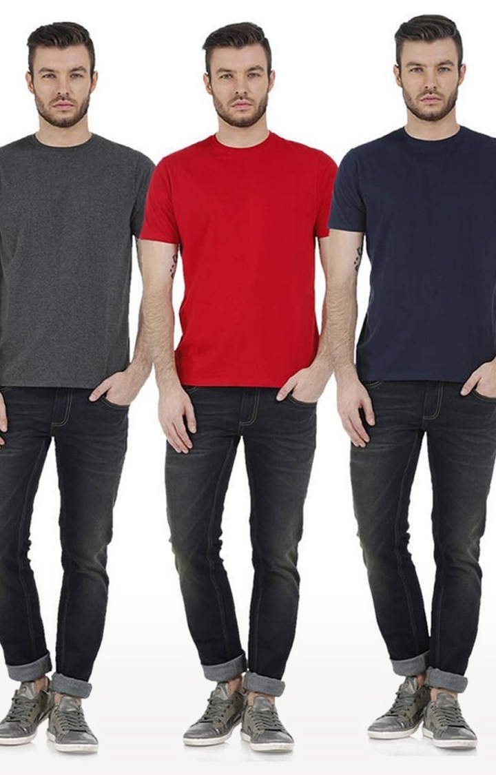 Basics | Men's Multicolour Cotton Solid T-Shirt 0