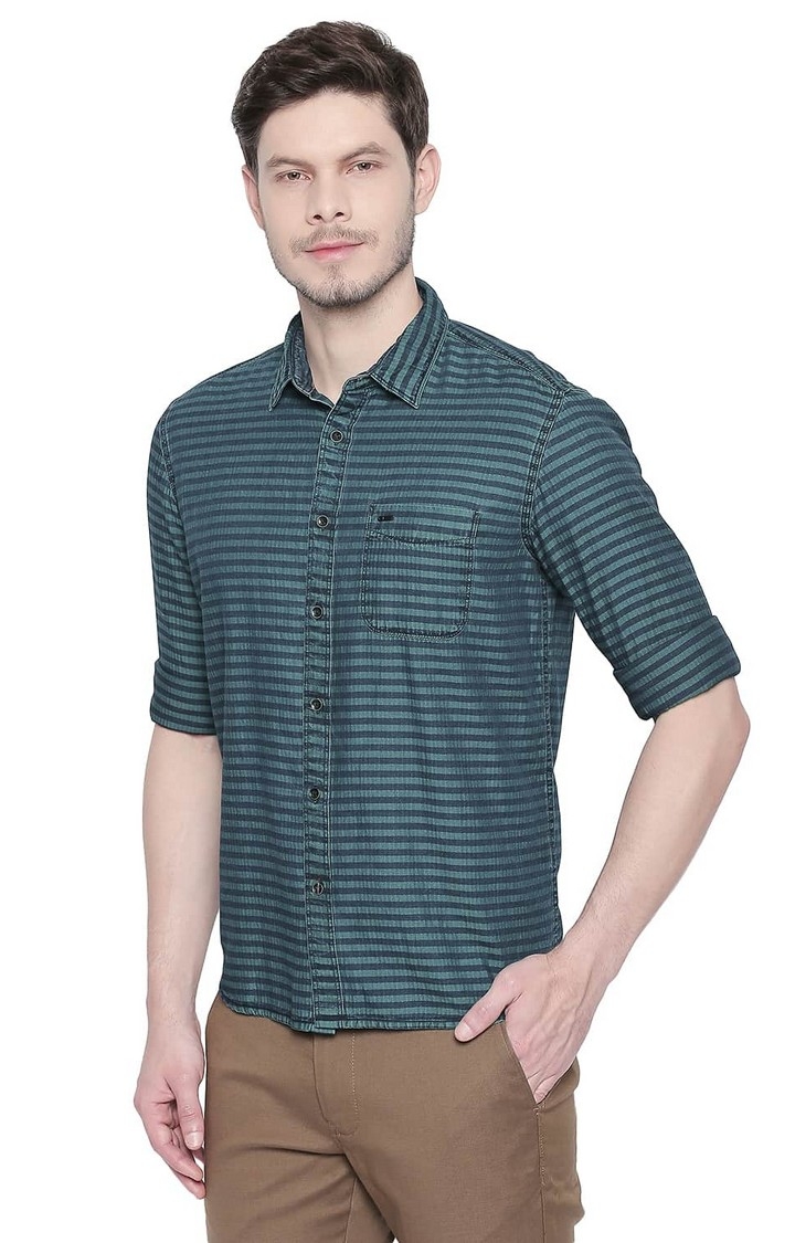 Basics | Green Striped Casual Shirts 2