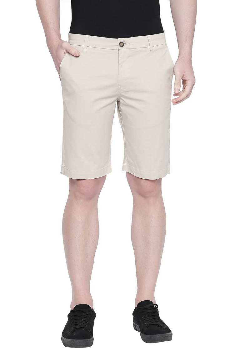Basics | Men's Beige Cotton Blend Solid Shorts 0