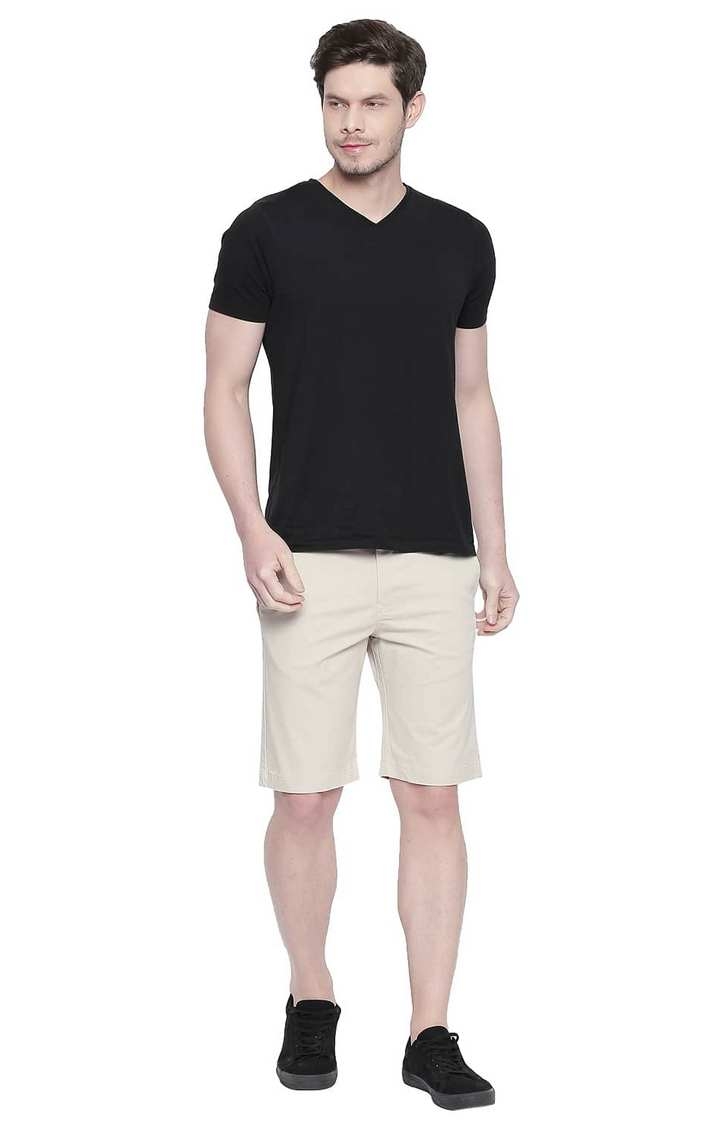 Basics | Men's Beige Cotton Blend Solid Shorts 1