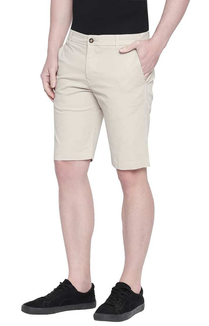 Basics | Men's Beige Cotton Blend Solid Shorts 2