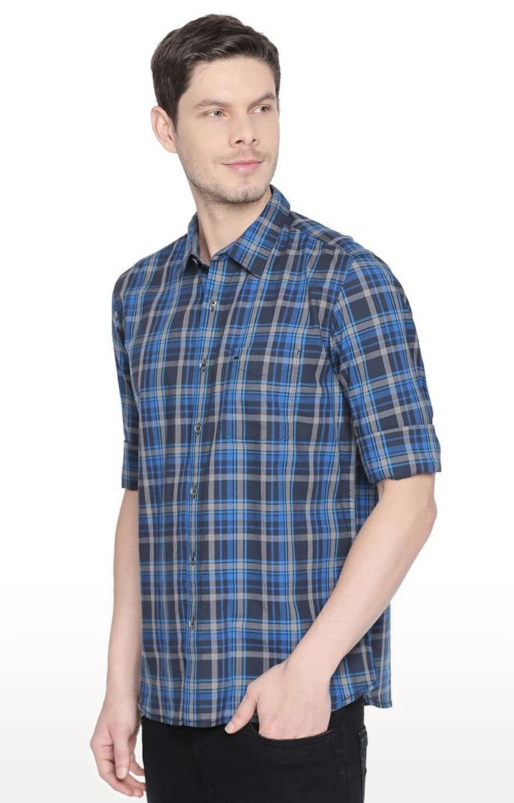 Basics | Men's Blue Cotton Checked Casual Shirts 1