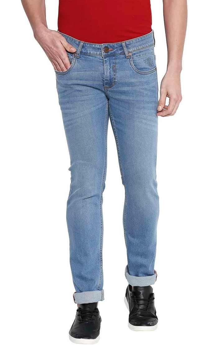 Basics | Men's Light Blue Cotton Blend Solid Jeans 0