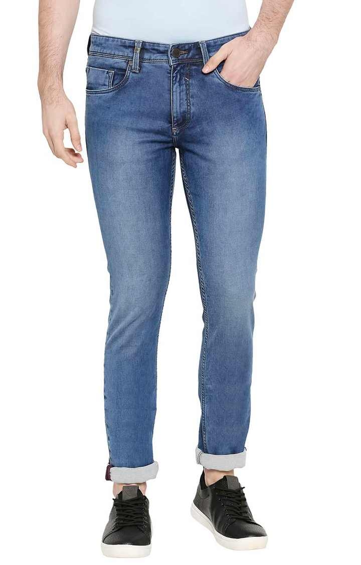 Long Slim-Fit Jeans Blue Cotton-Blend Twill