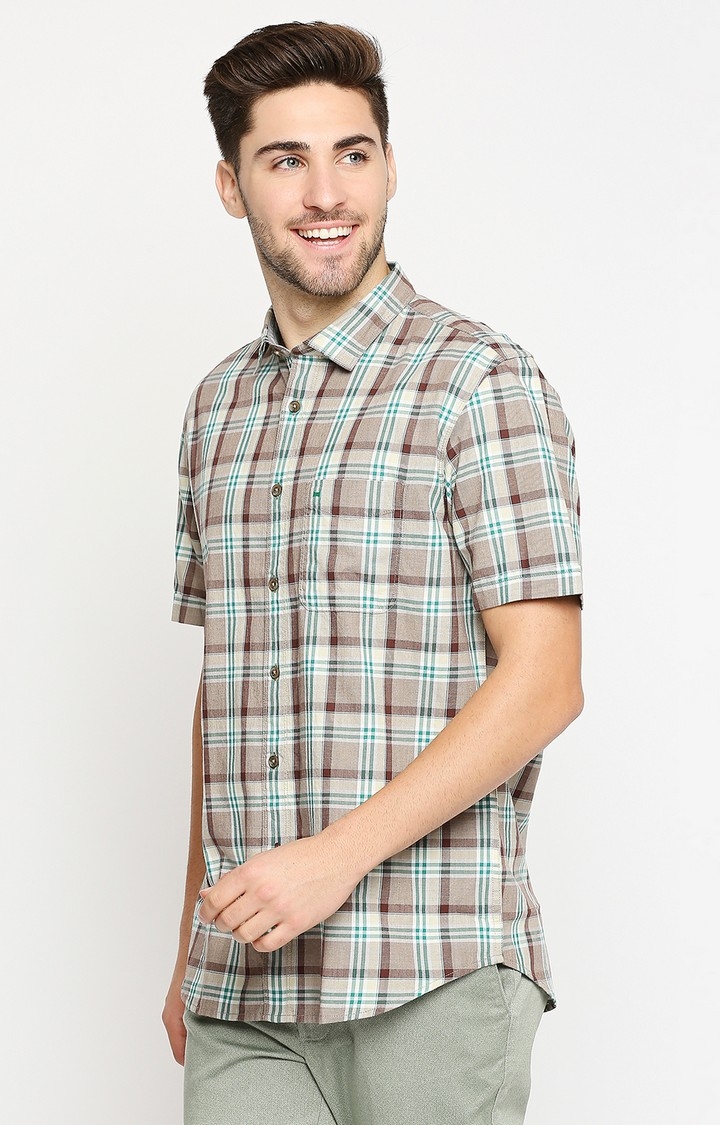 Basics | Men's Brown Cotton Checked Casual Shirt 2