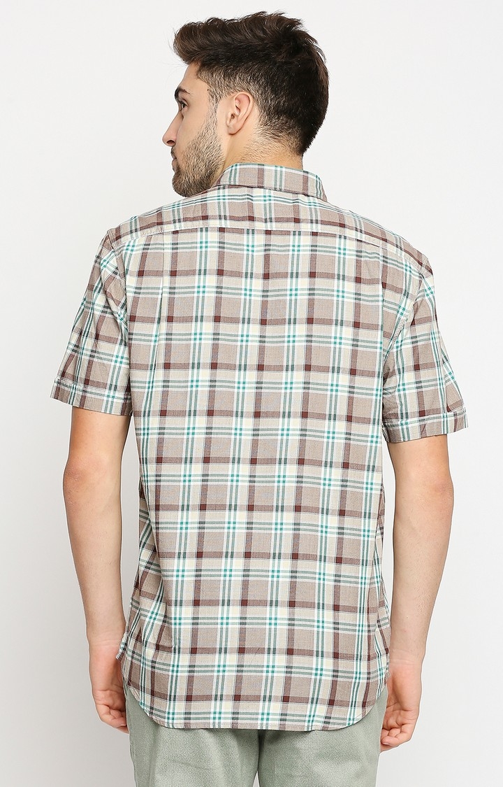 Basics | Men's Brown Cotton Checked Casual Shirt 3