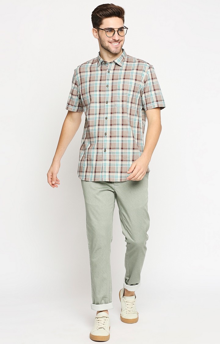 Basics | Men's Brown Cotton Checked Casual Shirt 1