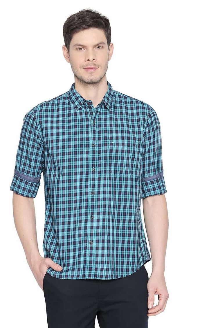 Basics | Blue Checked Casual Shirts 0