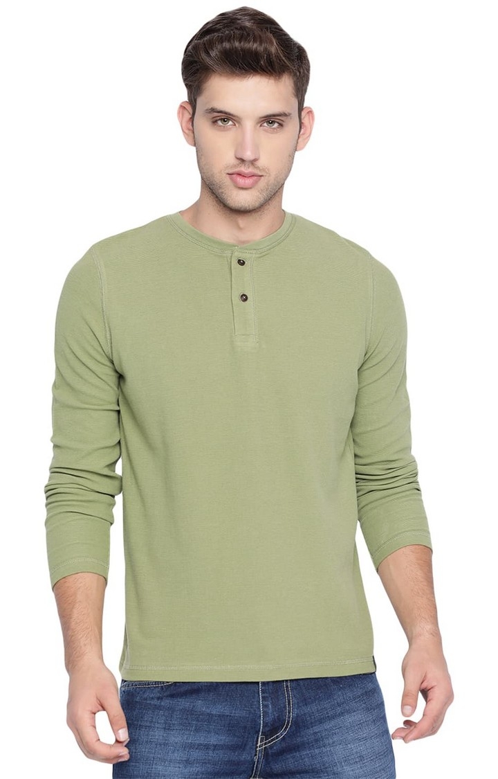 Basics | Men's Green Cotton Solid T-Shirt 0
