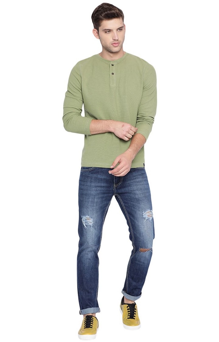 Basics | Men's Green Cotton Solid T-Shirt 1