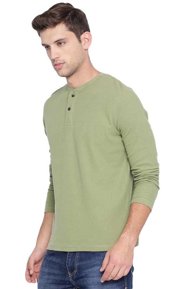 Basics | Men's Green Cotton Solid T-Shirt 2