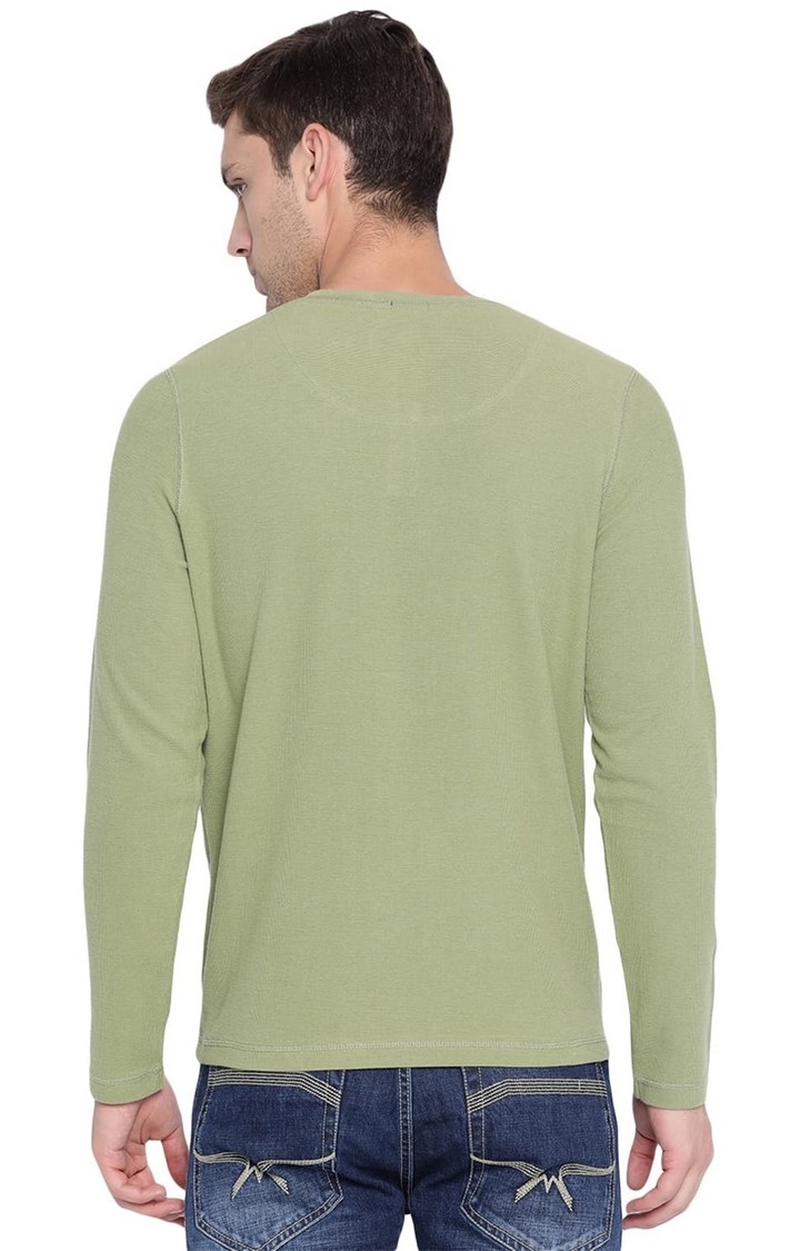 Basics | Men's Green Cotton Solid T-Shirt 3