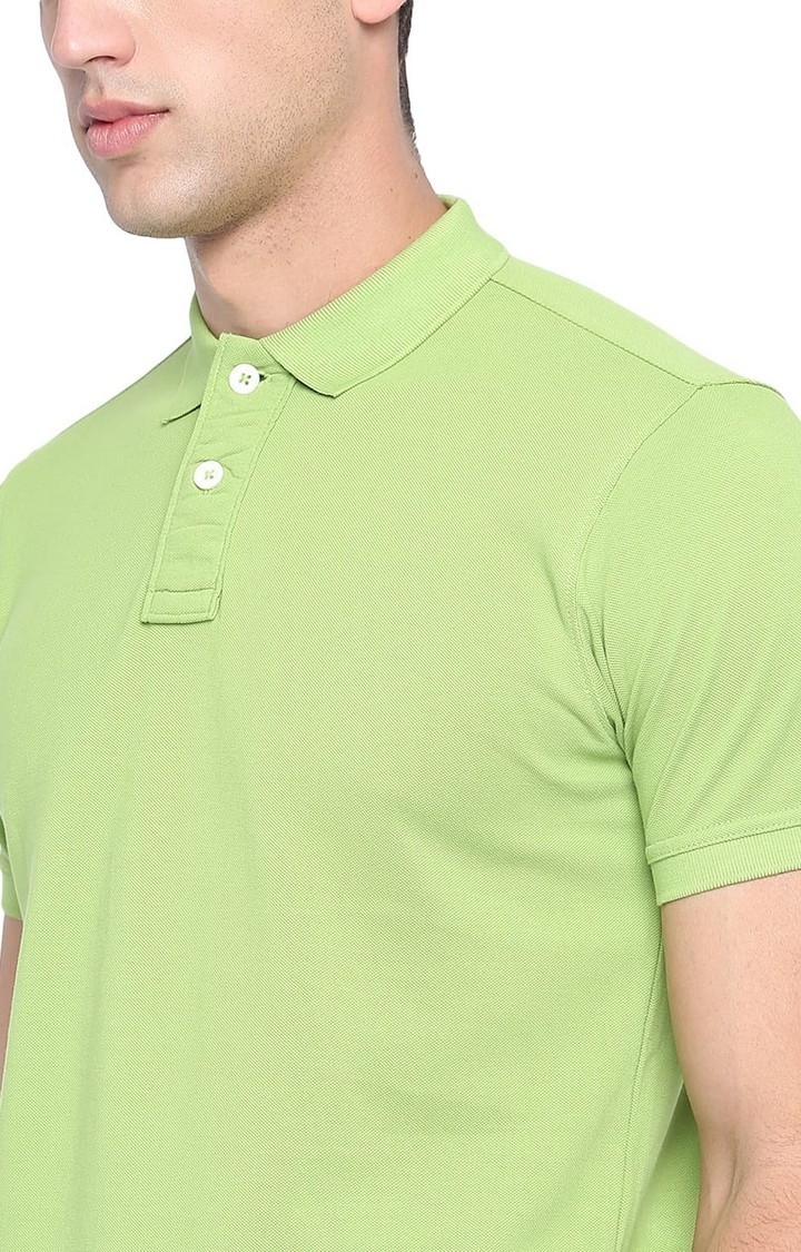 Basics | Men's Green Cotton Solid Polo T-Shirt 0