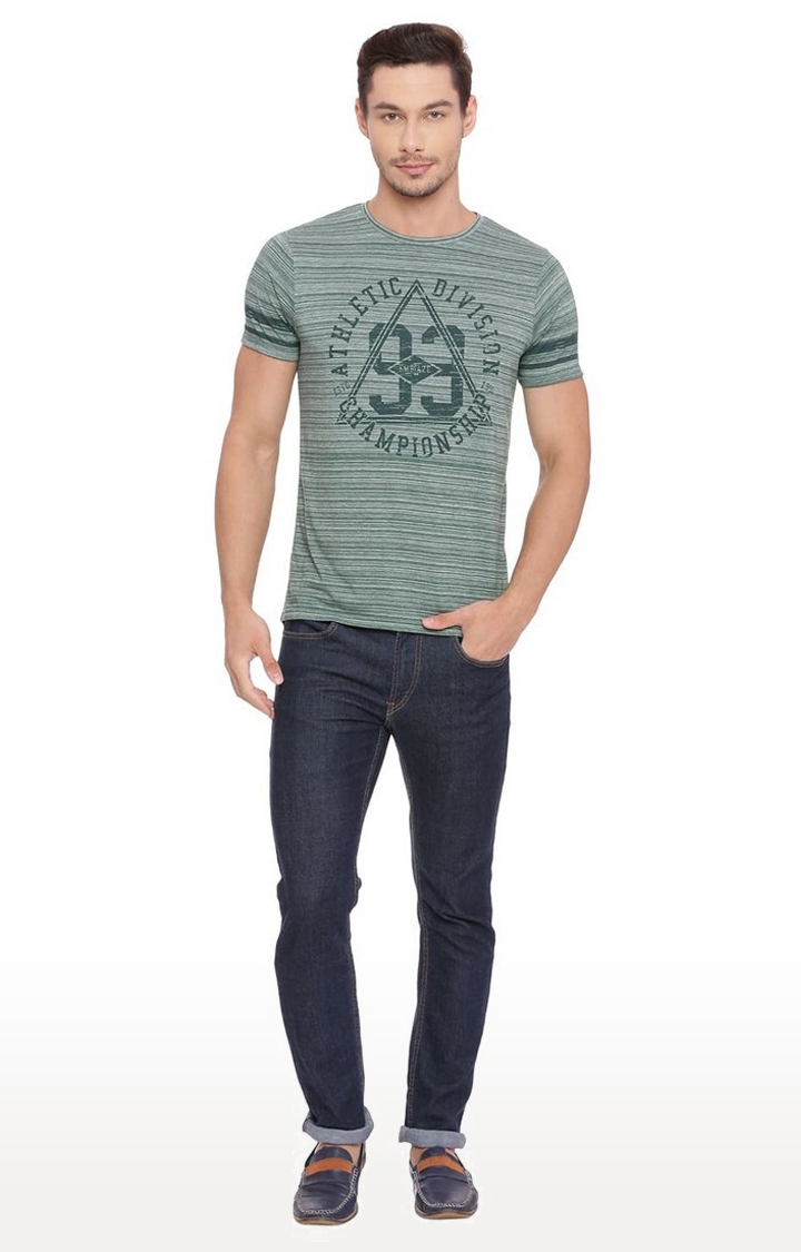 Basics | Men's Green Polyester Printed T-Shirt 0