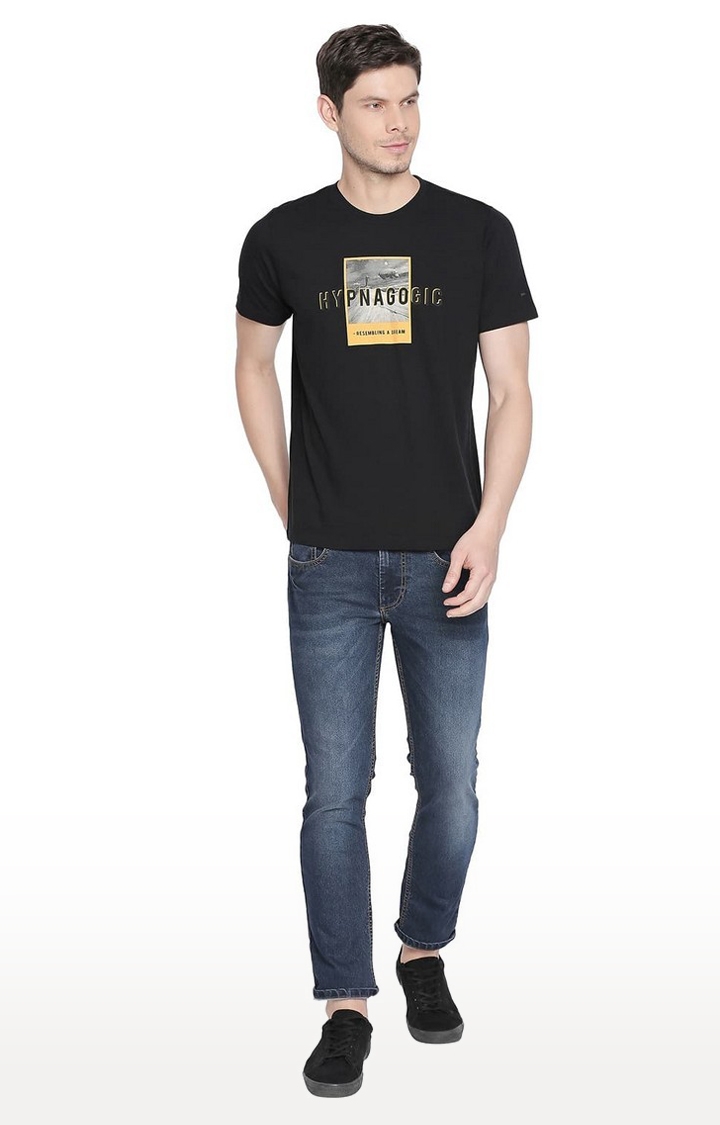 Basics | Men's Black Cotton Blend Printed T-Shirt 1