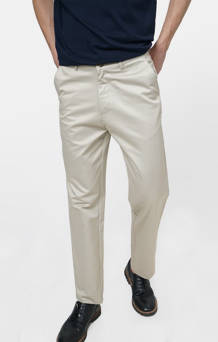 Basics | Men's Light Grey Cotton Blend Solid Trouser 0
