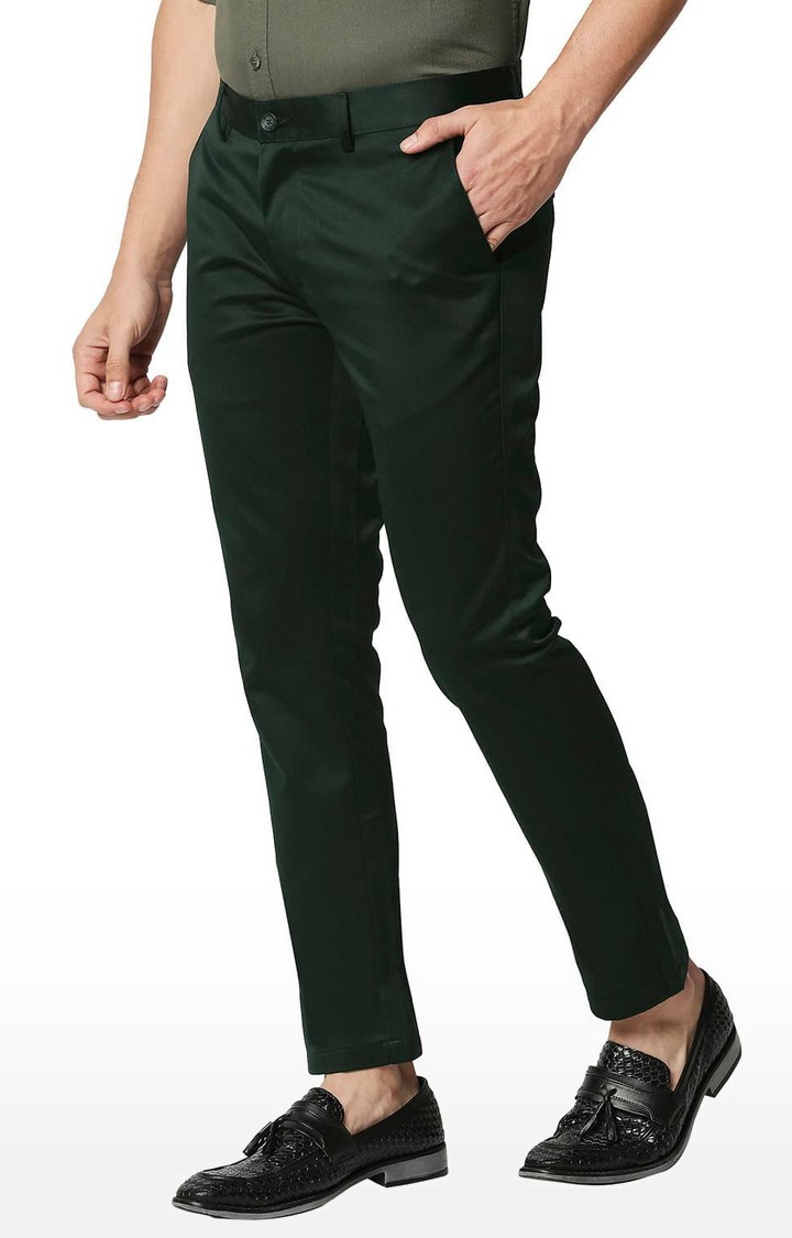 Basics | Men's Dark Green Cotton Blend Solid Trouser 0