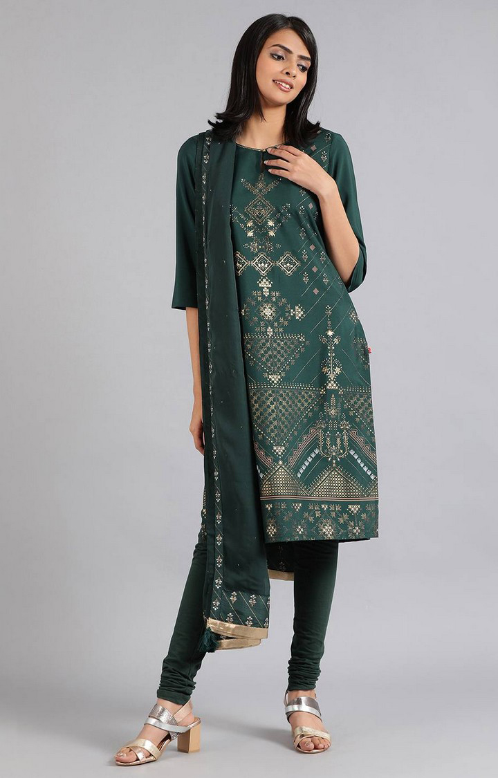 Wishful by W Women's Green Color Churidar