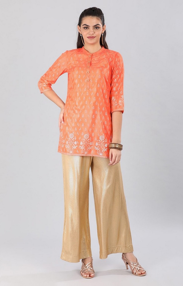 Aurelia | Women's Orange Cotton Blend  Kurtis 0