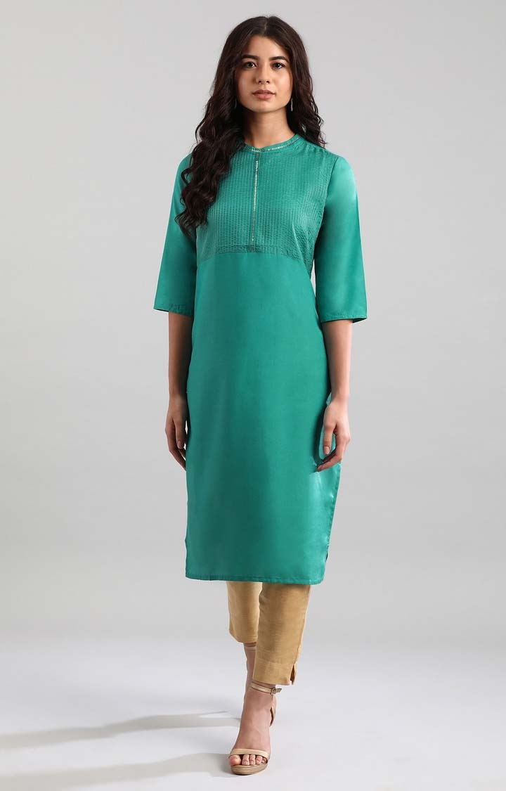 Aurelia | Women's Green Cotton Blend  Kurtas 0