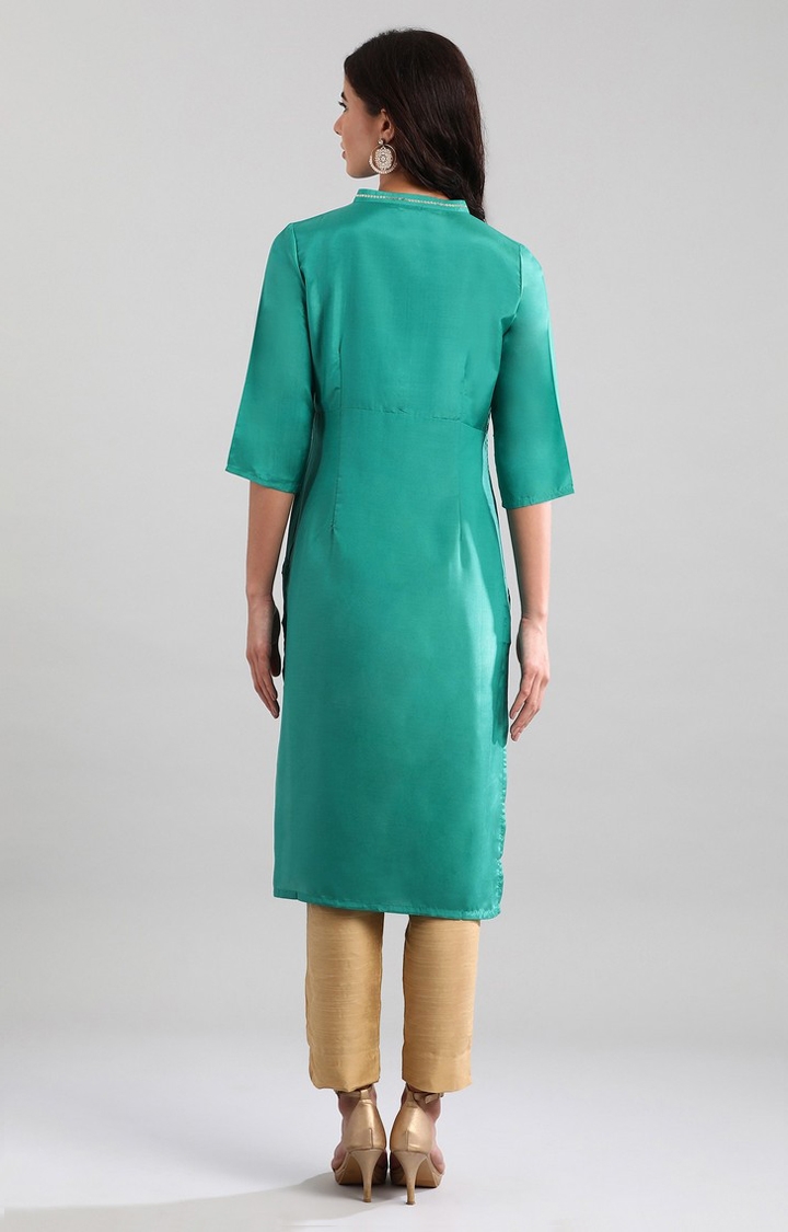 Aurelia | Women's Green Cotton Blend  Kurtas 3