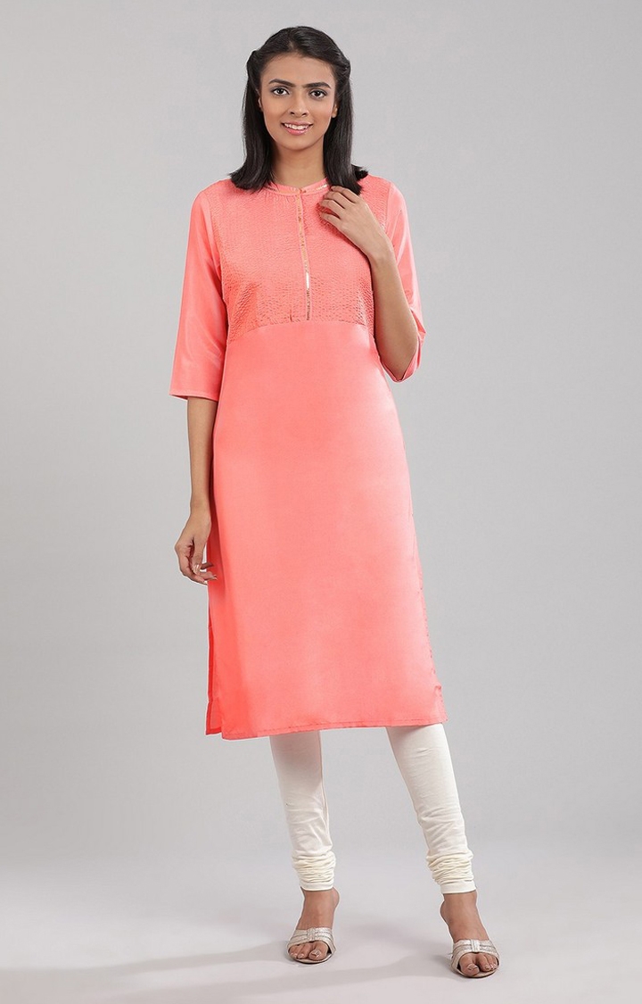 Aurelia | Women's Pink Cotton Blend  Kurtas 0