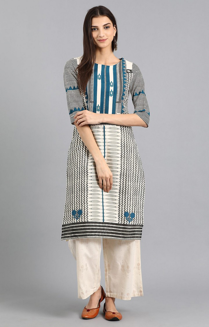 Women's White Cotton Blend  Kurtas