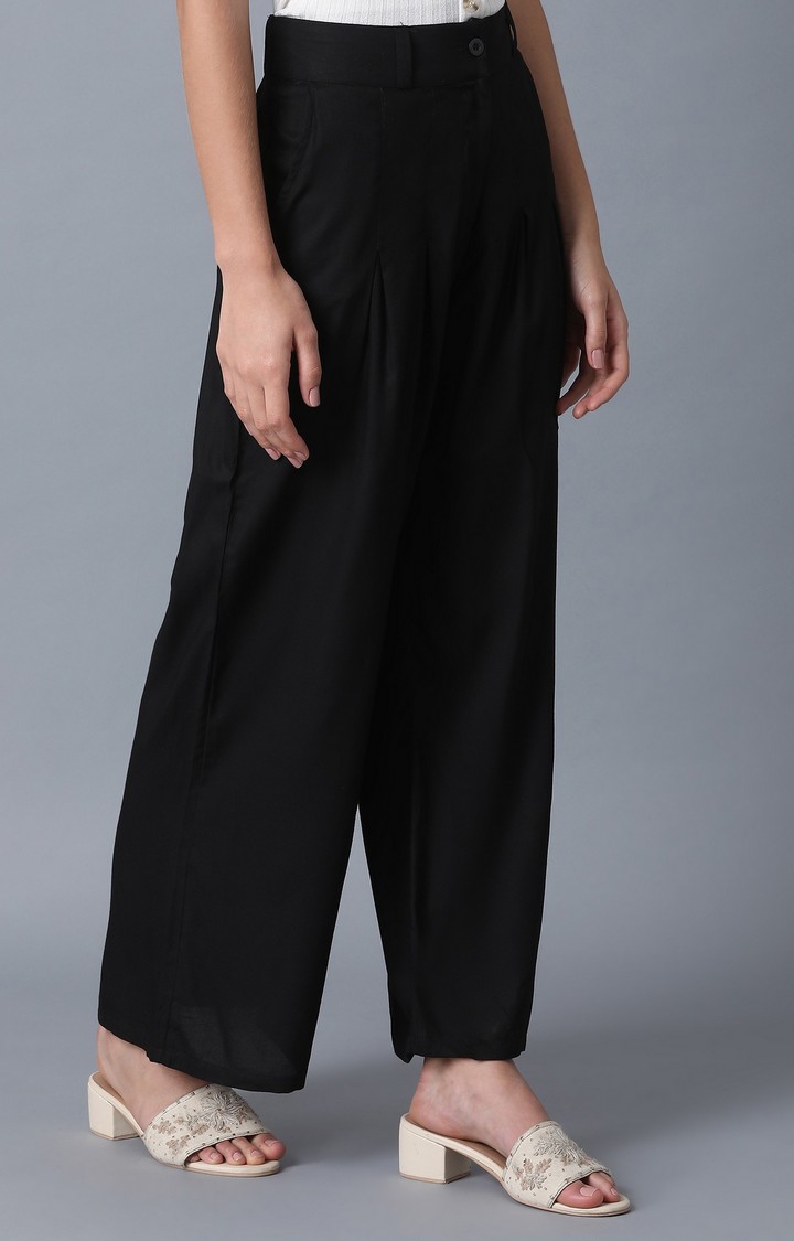 W | Women's Black Cotton Blend Trousers 3