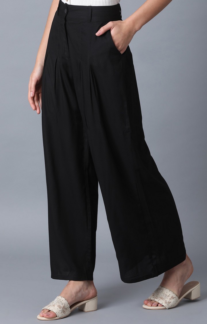 W | Women's Black Cotton Blend Trousers 2