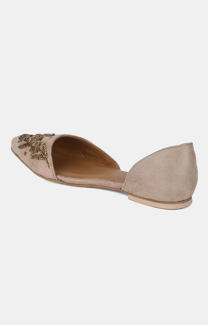 W | W Beige Pointed Toe Embroidered Flat 1