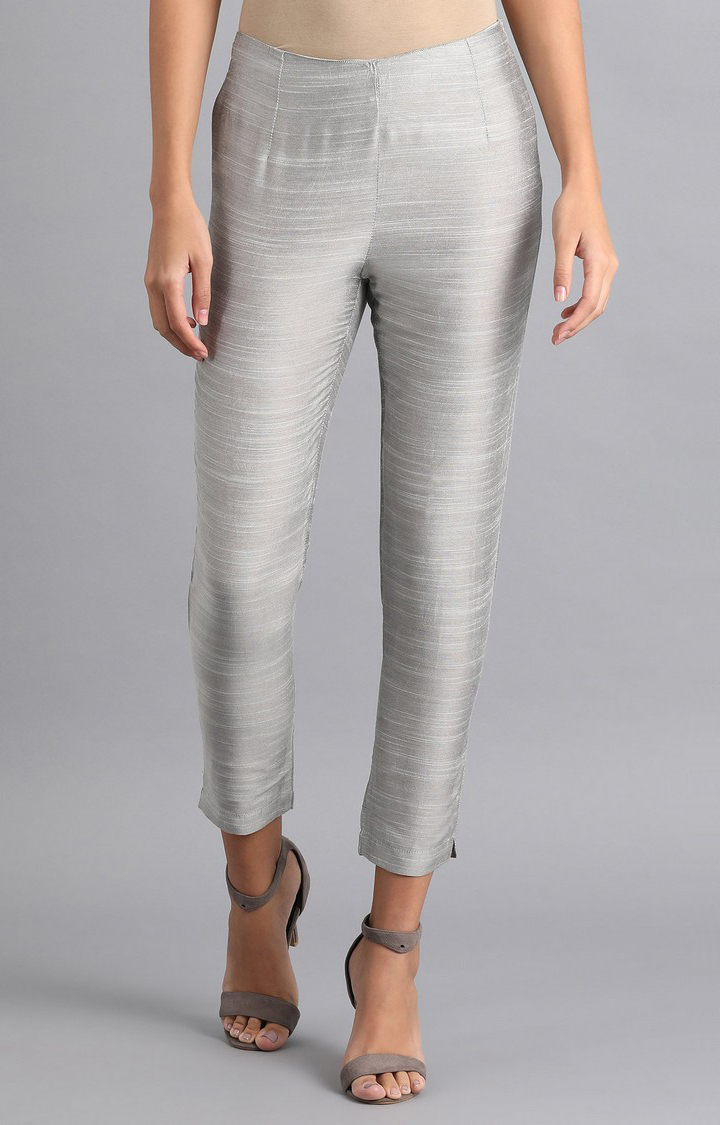 Buy online Silver Satin Plus Trousers from bottom wear for Women by  Therebelinme for ₹2209 at 45% off | 2024 Limeroad.com