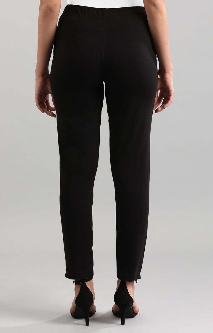 Aurelia | Women's Black Cotton Blend Solid Trousers 3