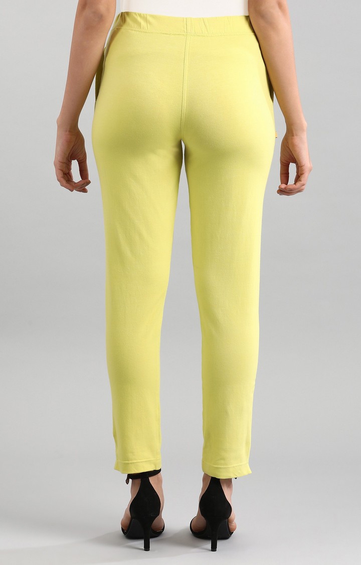 Aurelia | Women's Green Cotton Blend Solid Trousers 3